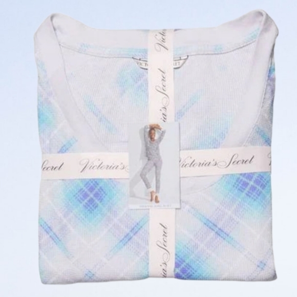 NWT Victoria Secret Blue Plaid Thermal Long PJ Sz XL - Picture 5 of 7